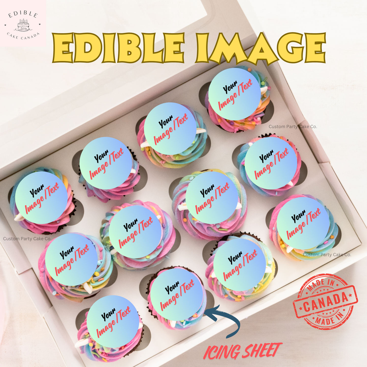 Edible Custom Photo Image Logo Icing Sheet for Cupcake Cookie Biscuit